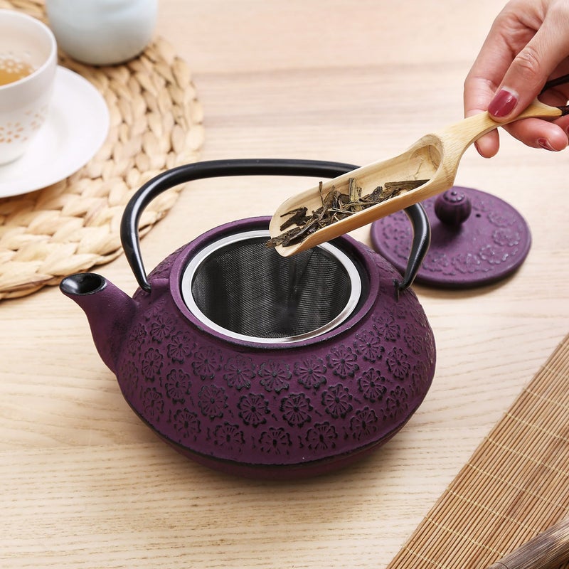 A Ting 30 oz Cast Iron Teapot Enamel Lining W/Metal Infuser Tea Kettle, Purple - Image 3